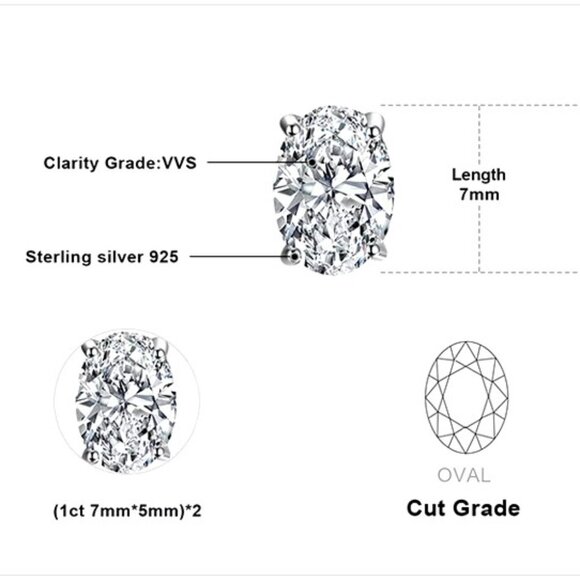 Beautiful High Quality 2.00ctw Oval Cut Diamond Earrings, 925 Sterling Silver - Picture 2 of 5